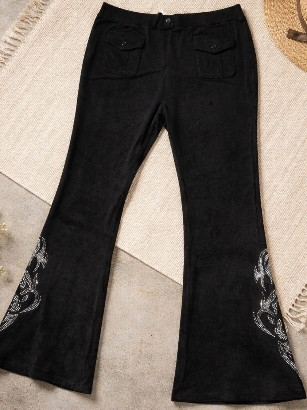 Black Embellished Flare Pants